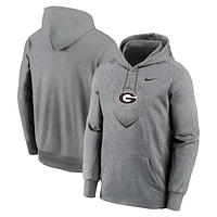 Men's Nike Heather Gray Georgia Bulldogs Football Icon Performance Fleece Pullover Hoodie