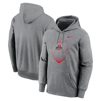 Men's Nike Heather Gray Ohio State Buckeyes Football Icon Performance Fleece Pullover Hoodie