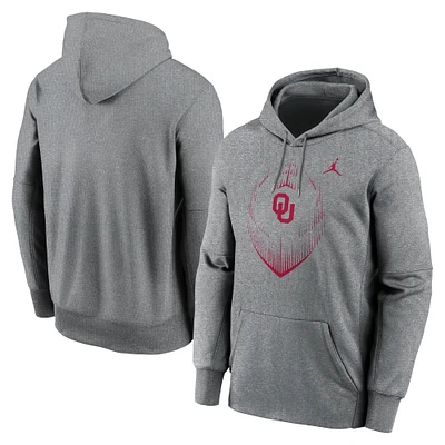 Men's Jordan Brand Heather Gray Oklahoma Sooners Football Icon Performance Fleece Pullover Hoodie