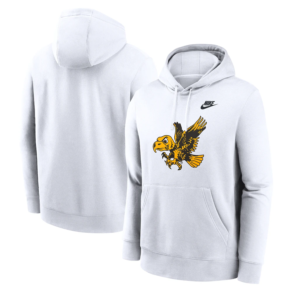 Men's Nike White Iowa Hawkeyes Legacy Logo Club Fleece Pullover Hoodie