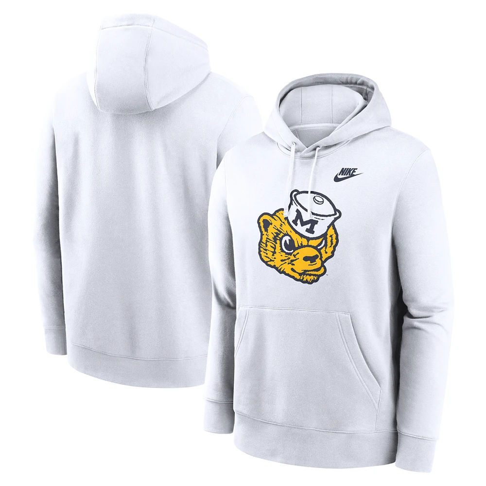 Men's Nike White Michigan Wolverines Legacy Logo Club Fleece Pullover Hoodie