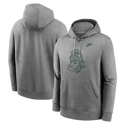 Men's Nike Heather Gray Michigan State Spartans Legacy Logo Club Fleece Pullover Hoodie