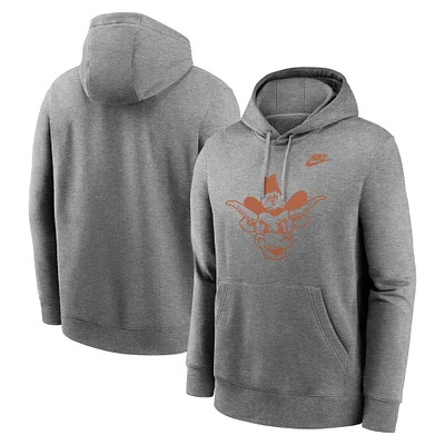 Men's Nike Heather Gray Texas Longhorns Legacy Logo Club Fleece Pullover Hoodie