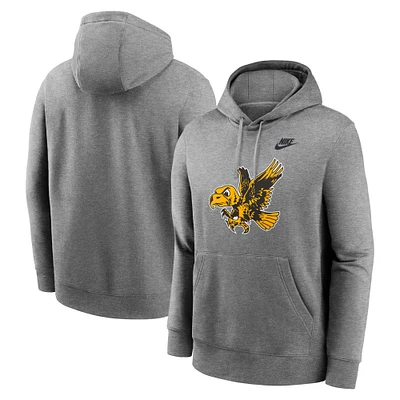 Men's Nike Heather Gray Iowa Hawkeyes Legacy Logo Club Fleece Pullover Hoodie