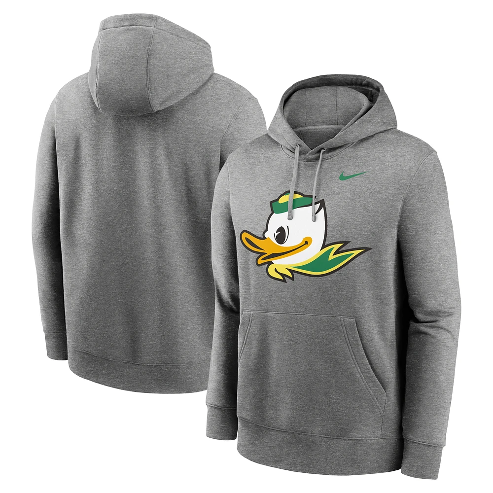 Men's Nike Heather Gray Oregon Ducks Primetime Alternate Logo Club Fleece Pullover Hoodie