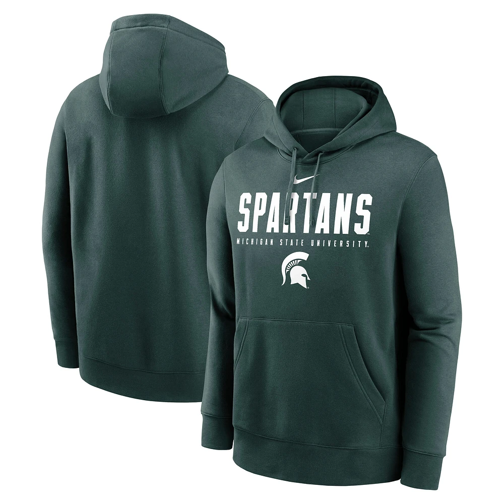 Men's Nike  Green Michigan State Spartans Primetime Dynamic Mascot Club Fleece Pullover Hoodie