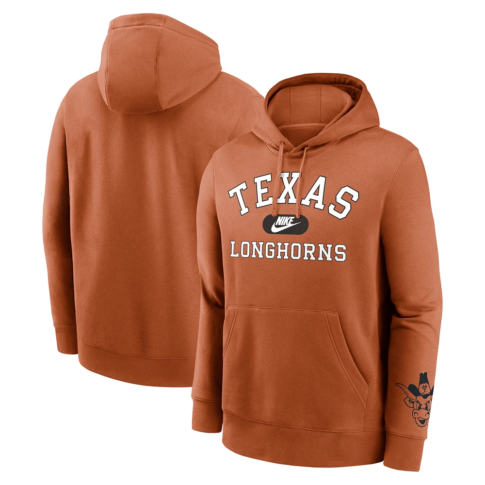 Men's Nike Texas Orange Longhorns Legacy Foundational Two-Hit Club Performance Pullover Hoodie