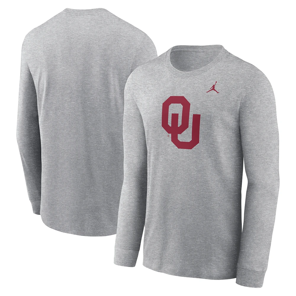 Men's Jordan Brand Heather Gray Oklahoma Sooners Primary Logo Long Sleeve T-Shirt