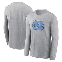 Men's Jordan Brand Heather Gray North Carolina Tar Heels Primary Logo Long Sleeve T-Shirt