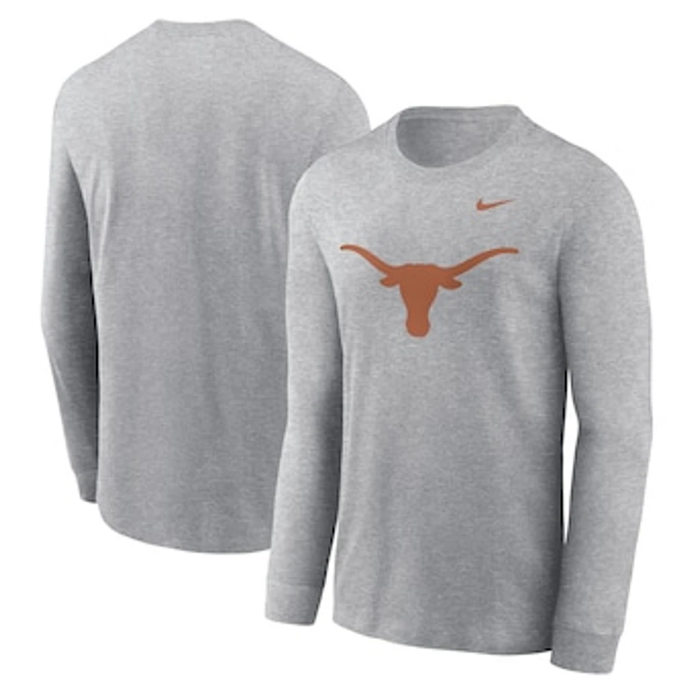 Men's Nike Heather Gray Texas Longhorns Primary Logo Long Sleeve T-Shirt