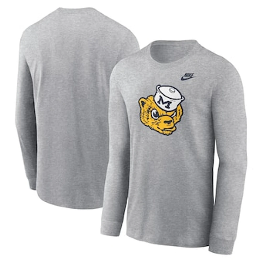 Men's Nike Heather Gray Michigan Wolverines Legacy Primary Logo Long Sleeve T-Shirt