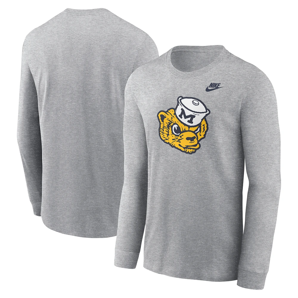 Men's Nike Heather Gray Michigan Wolverines Legacy Primary Logo Long Sleeve T-Shirt