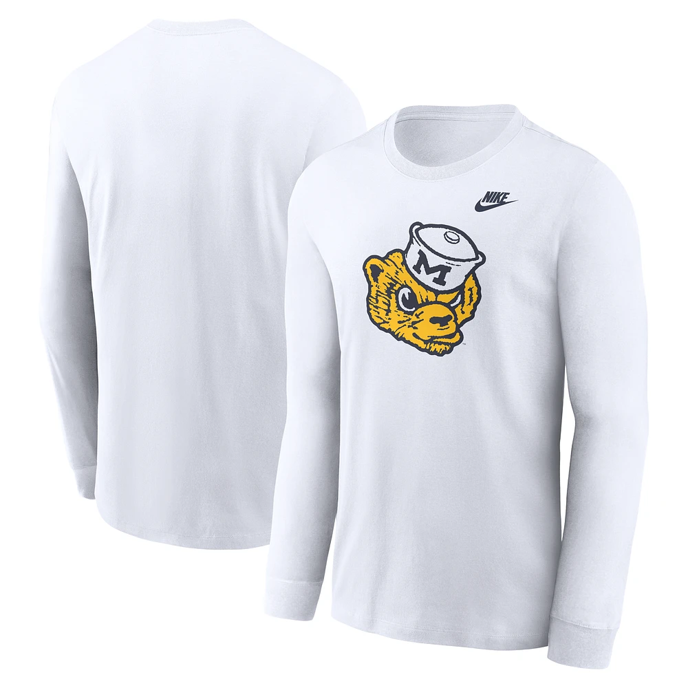 Men's Nike White Michigan Wolverines Legacy Primary Logo Long Sleeve T-Shirt