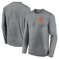 Men's Nike Heather Gray Clemson Tigers Primary Stack Legend Long Sleeve T-Shirt