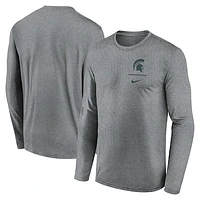 Men's Nike Heather Gray Michigan State Spartans Primary Stack Legend Long Sleeve T-Shirt