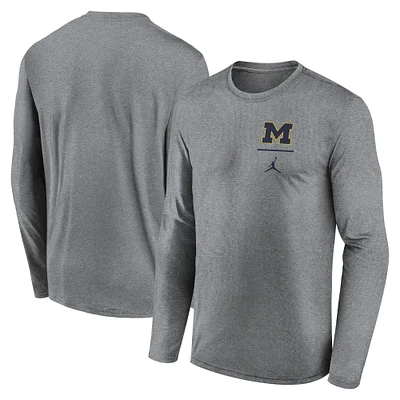 Men's Jordan Brand Heather Gray Michigan Wolverines Primary Stack Legend Long Sleeve T-Shirt