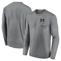 Men's Jordan Brand Heather Gray Michigan Wolverines Primary Stack Legend Long Sleeve T-Shirt