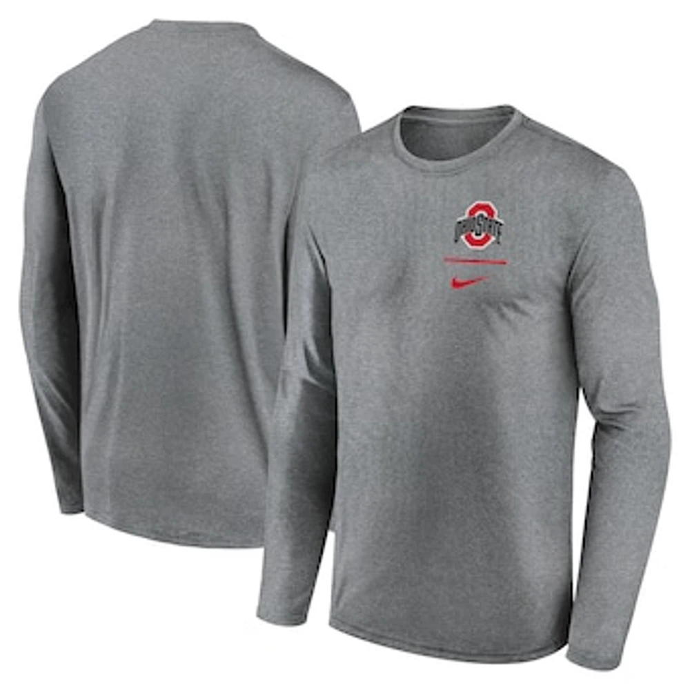 Men's Nike Heather Gray Ohio State Buckeyes Primary Stack Legend Long Sleeve T-Shirt