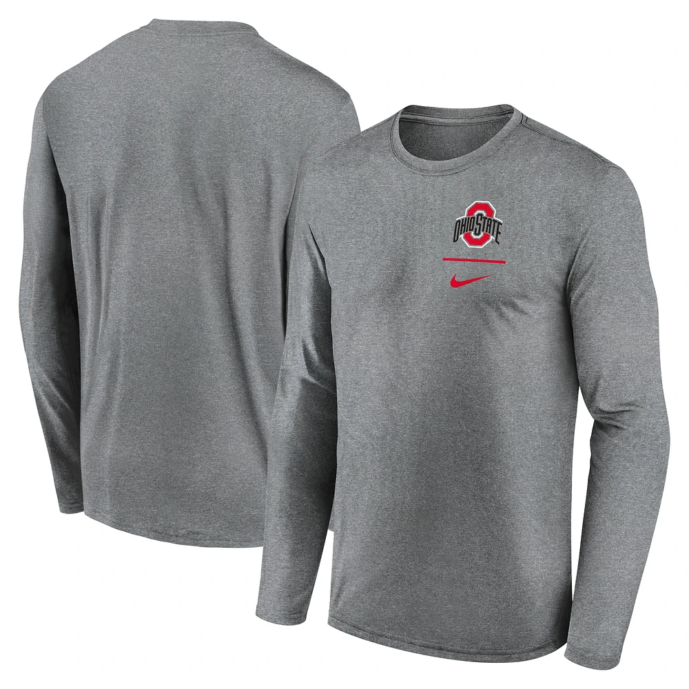 Men's Nike Heather Gray Ohio State Buckeyes Primary Stack Legend Long Sleeve T-Shirt