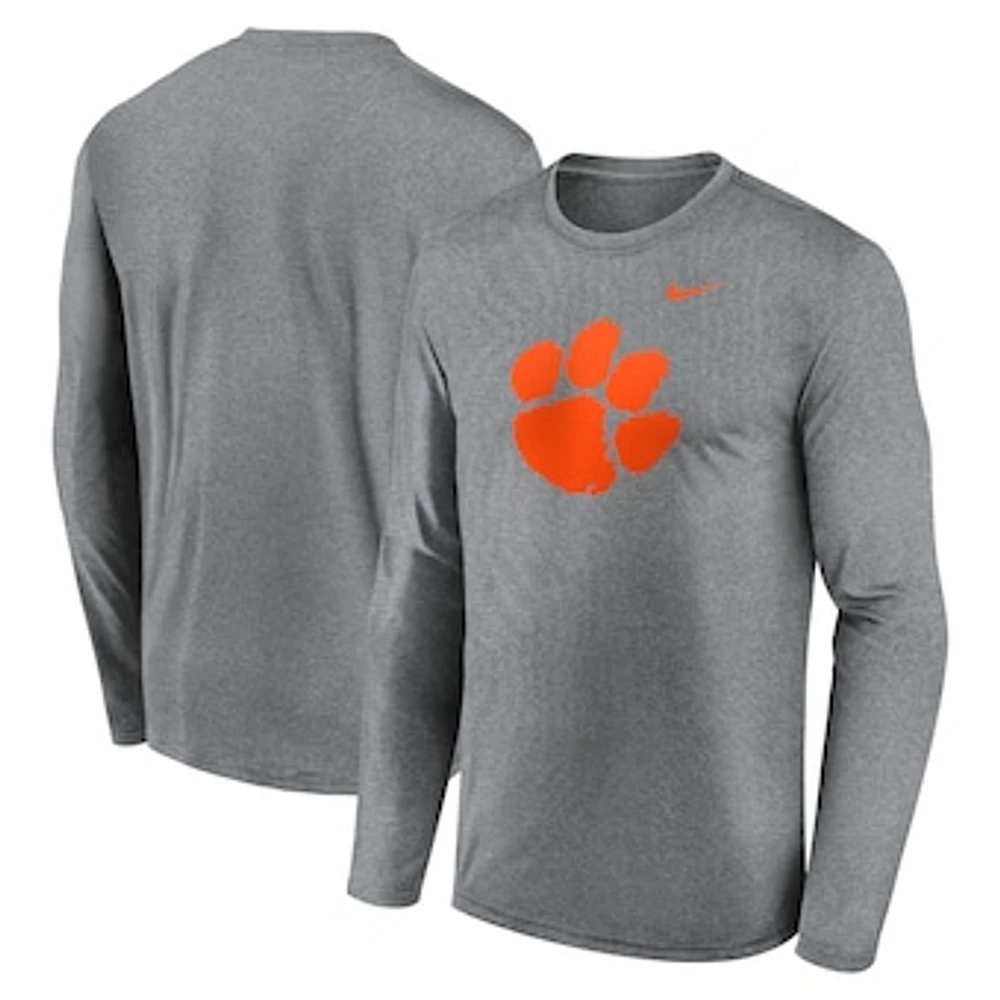 Men's Nike Heather Gray Clemson Tigers Primetime Primary Legend Long Sleeve T-Shirt