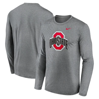 Men's Nike Heather Gray Ohio State Buckeyes Primetime Primary Legend Long Sleeve T-Shirt