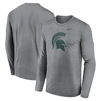 Men's Nike Heather Gray Michigan State Spartans Primetime Primary Legend Long Sleeve T-Shirt