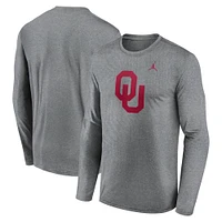 Men's Jordan Brand Heather Gray Oklahoma Sooners Primetime Primary Legend Long Sleeve T-Shirt