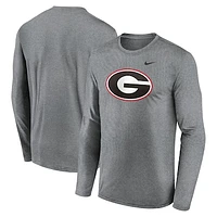 Men's Nike Heather Gray Georgia Bulldogs Primetime Primary Legend Long Sleeve T-Shirt