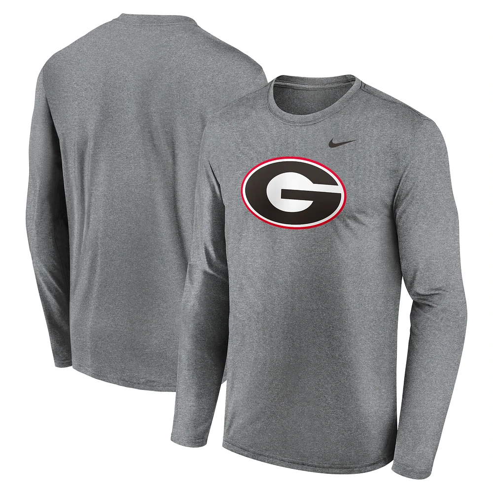 Men's Nike Heather Gray Georgia Bulldogs Primetime Primary Legend Long Sleeve T-Shirt