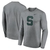 Men's Nike Heather Gray Michigan State Spartans Primetime Alternate Logo Legend Long Sleeve T-Shirt