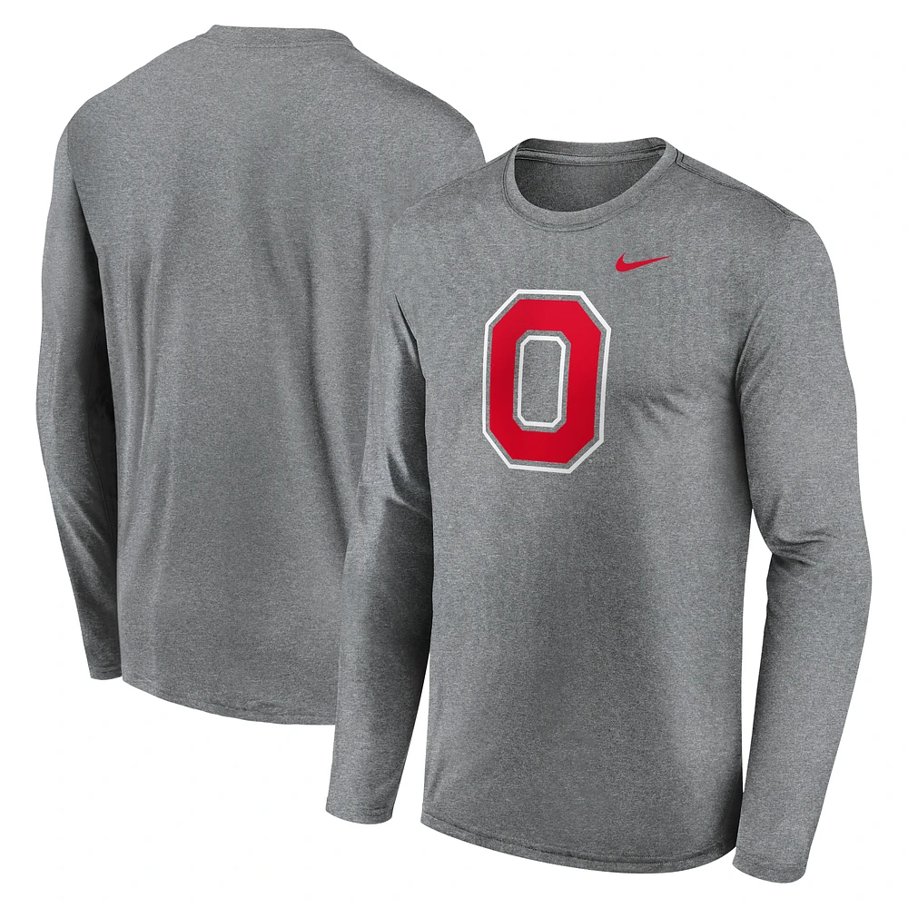 Men's Nike Heather Gray Ohio State Buckeyes Primetime Alternate Logo Legend Long Sleeve T-Shirt