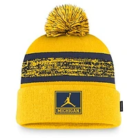 Men's Jordan Brand  Maize Michigan Wolverines On-Field Peak Cuffed Knit Hat with Pom