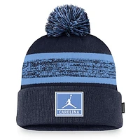 Men's Jordan Brand  Navy North Carolina Tar Heels On-Field Peak Cuffed Knit Hat with Pom