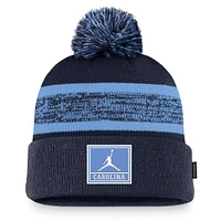 Men's Jordan Brand  Navy North Carolina Tar Heels On-Field Peak Cuffed Knit Hat with Pom