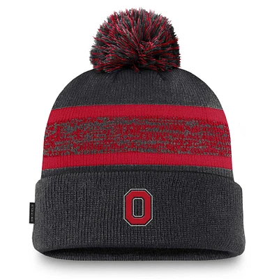 Men's Nike  Black Ohio State Buckeyes On-Field Peak Cuffed Knit Hat with Pom