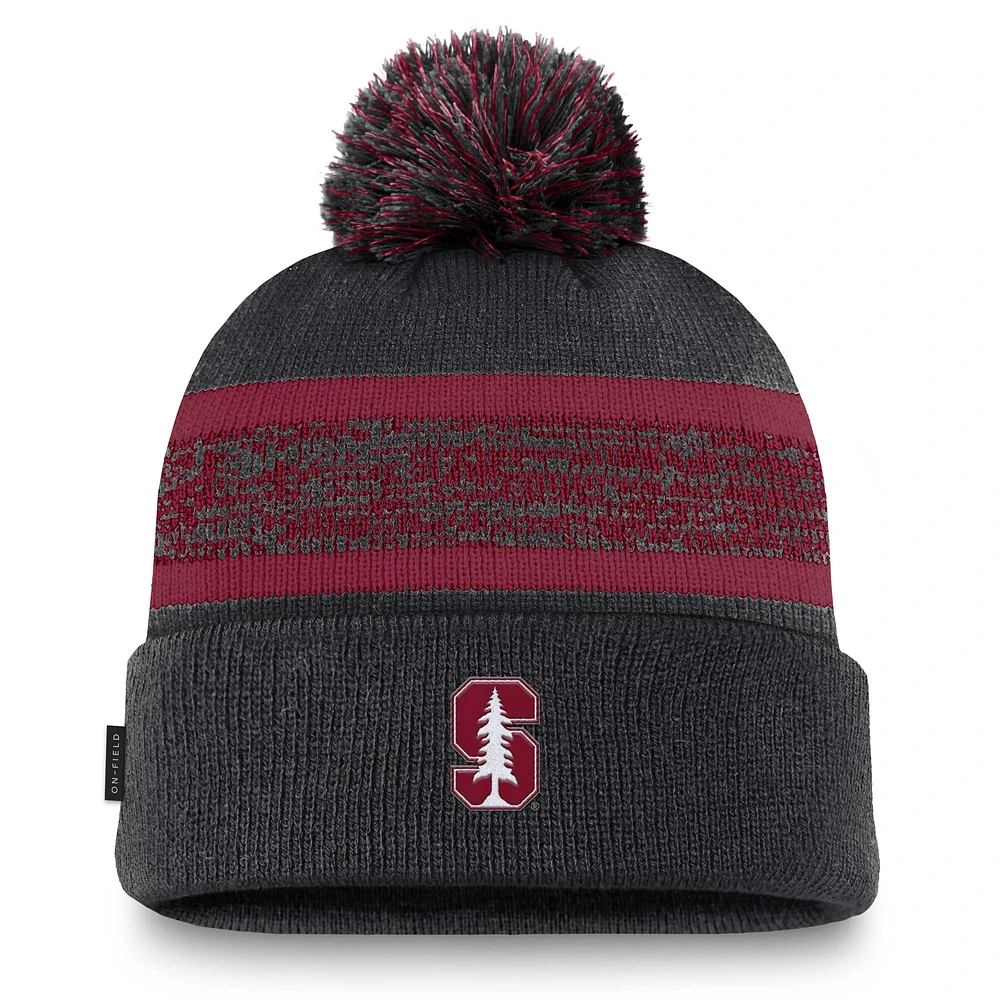 Men's Nike  Black Stanford Cardinal On-Field Peak Cuffed Knit Hat with Pom