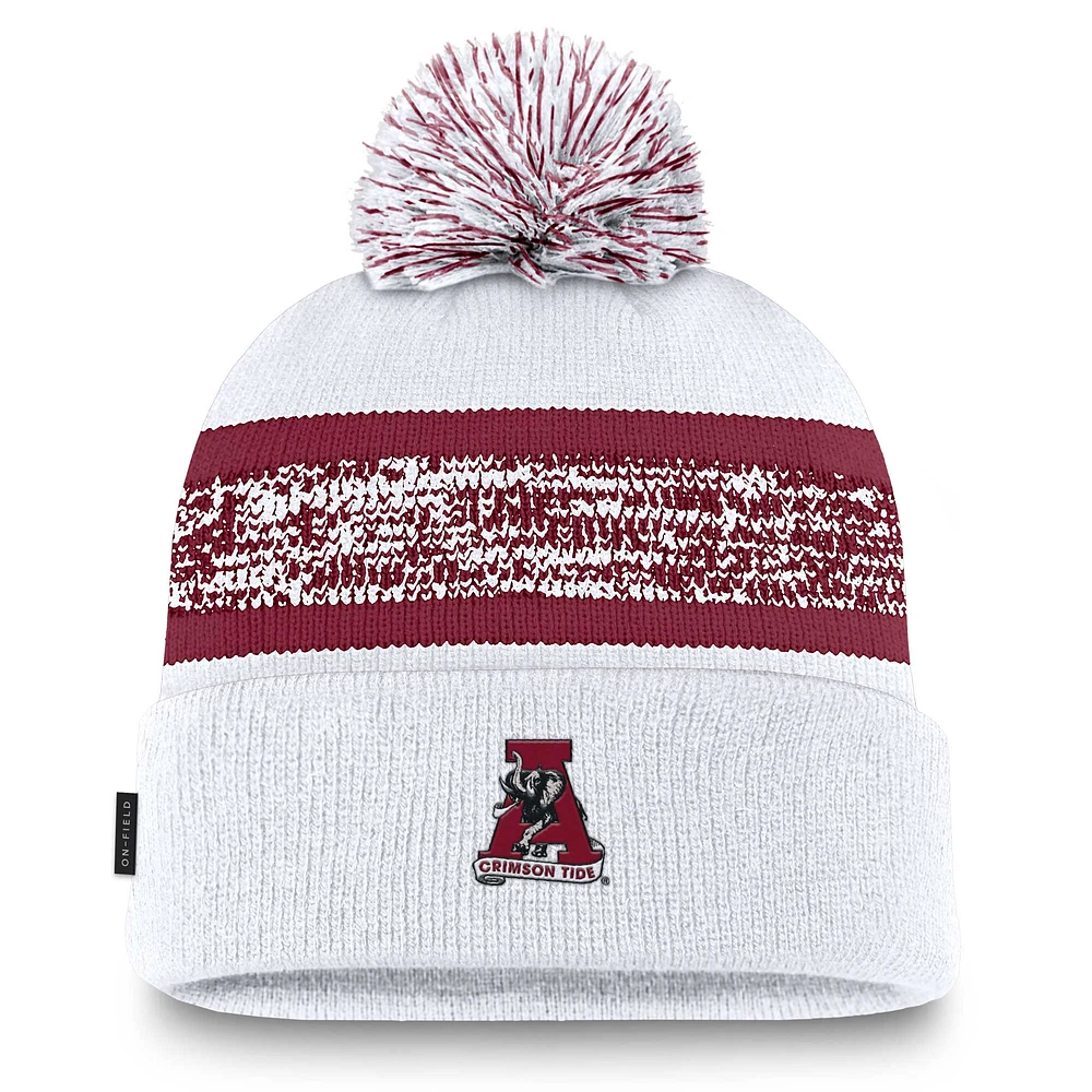 Men's Nike  White Alabama Crimson Tide On-Field Peak Cuffed Knit Hat with Pom