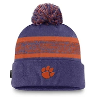 Men's Nike  Purple Clemson Tigers On-Field Peak Cuffed Knit Hat with Pom