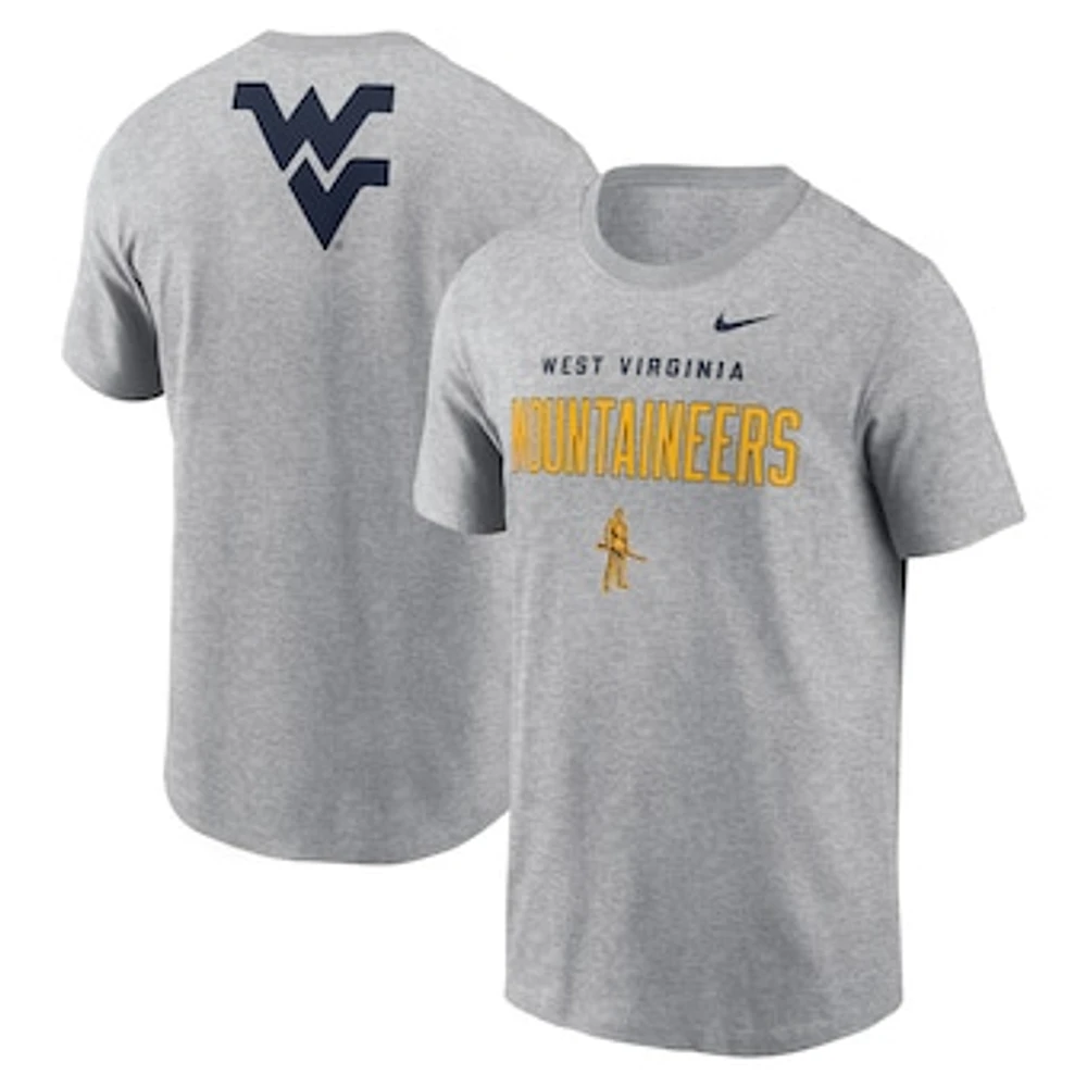 Men's Nike Heather Gray West Virginia Mountaineers Campus 2-Hit Primary Mascot T-Shirt