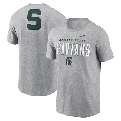 Men's Nike Heather Gray Michigan State Spartans Campus 2-Hit Primary Mascot T-Shirt