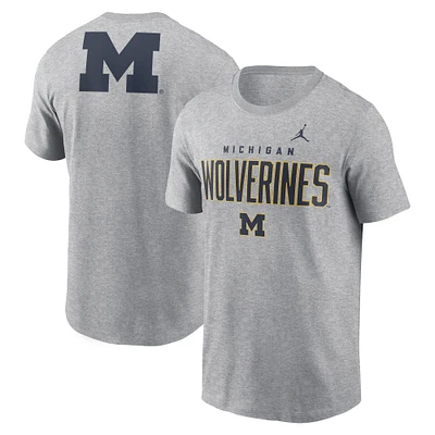 Men's Jordan Brand Heather Gray Michigan Wolverines Campus 2-Hit Primary Mascot T-Shirt