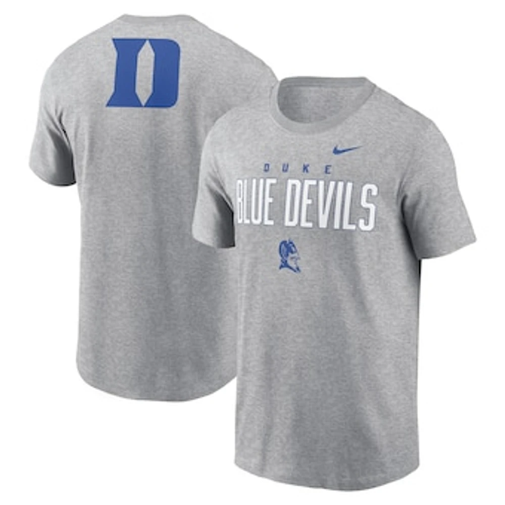 Men's Nike Heather Gray Duke Blue Devils Campus 2-Hit Primary Mascot T-Shirt