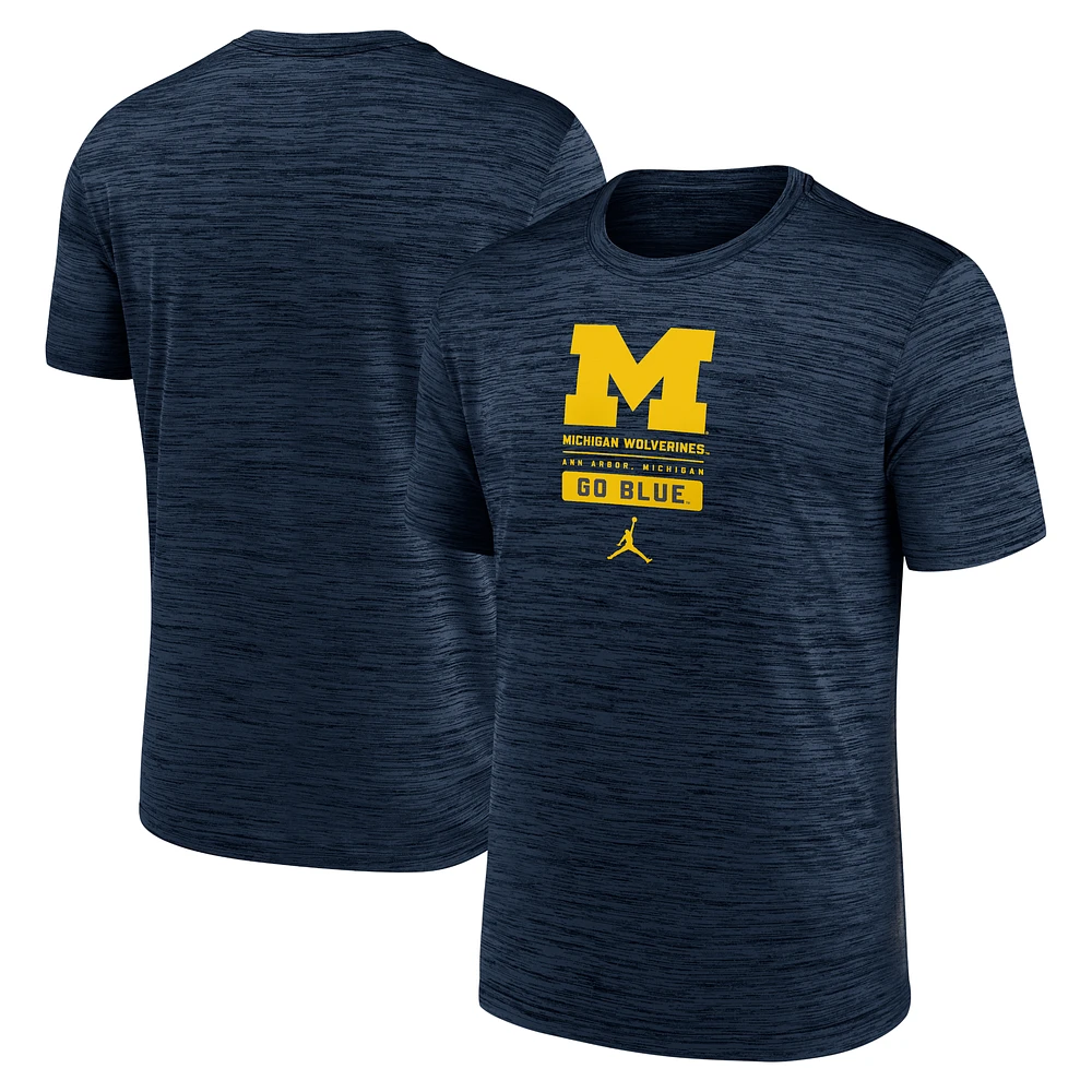 Men's Jordan Brand  Navy Michigan Wolverines Campus Center Block Velocity Performance T-Shirt