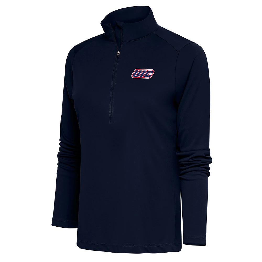Women's Antigua Navy UIC Flames Tribute Digital Thermal Half-Zip Pullover Top