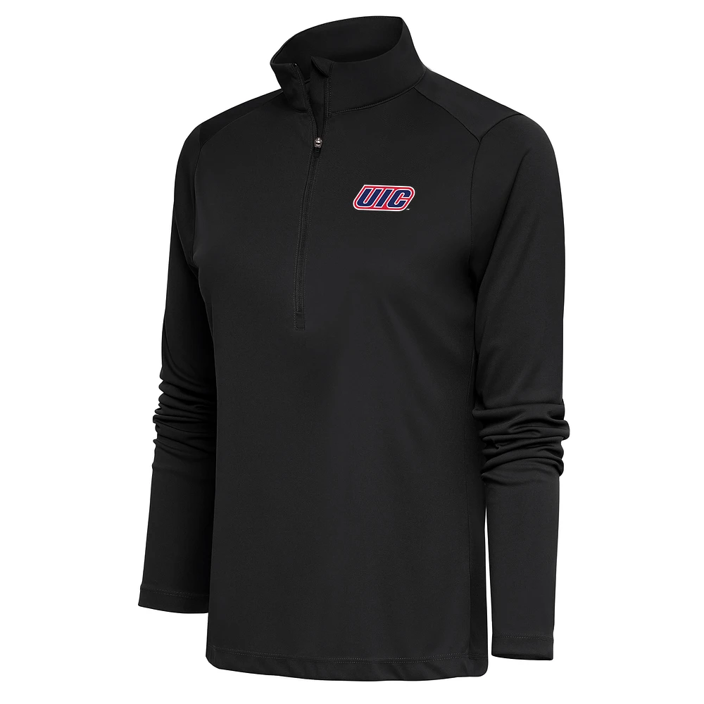 Women's Antigua Black UIC Flames Tribute Digital Thermal Half-Zip Pullover Top
