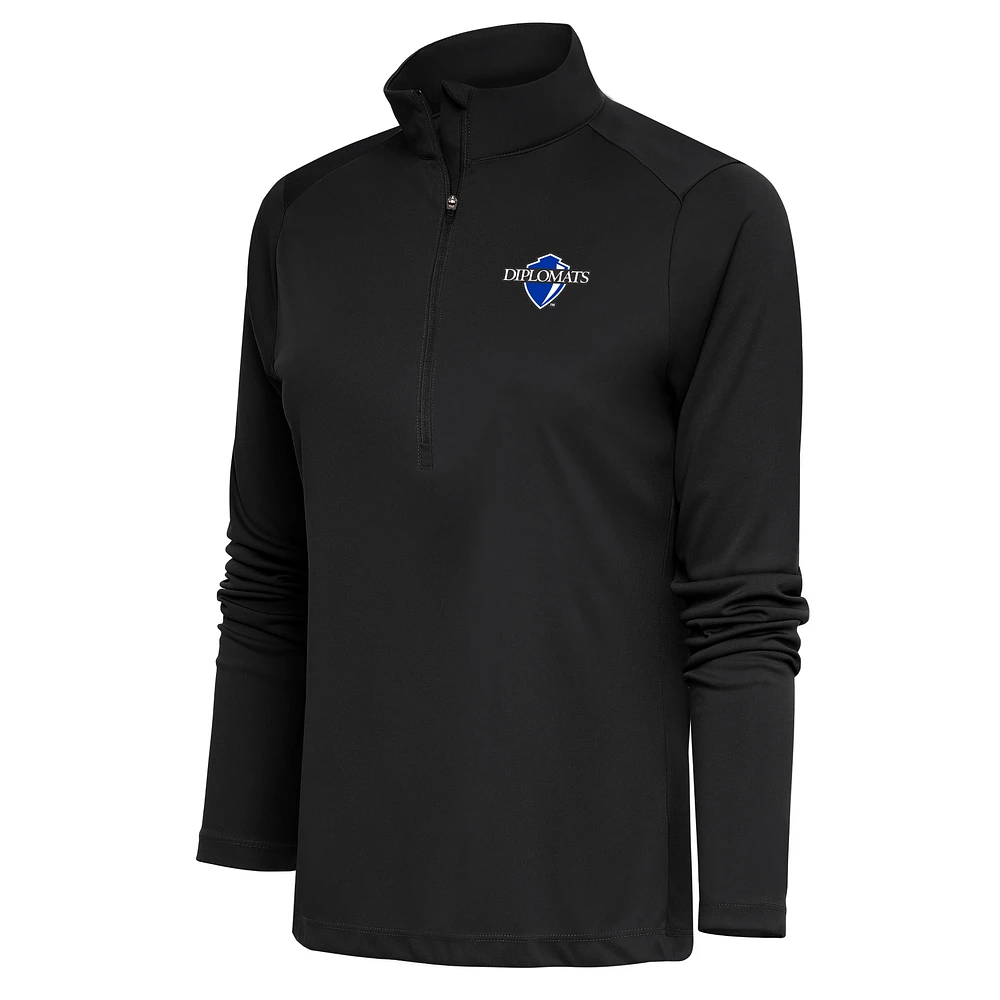 Women's Antigua Black Franklin & Marshall Diplomats Tribute Digital Thermal Half-Zip Pullover Top