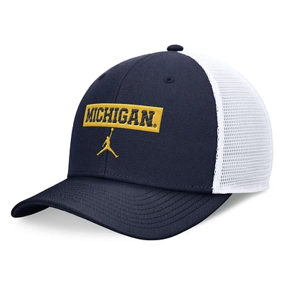 Men's Jordan Brand Navy/White Michigan Wolverines 2024 Sideline Trucker Adjustable Hat