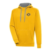 Men's Antigua Gold Central Oklahoma Bronchos Victory Digital Thermal Raglan Pullover Hoodie