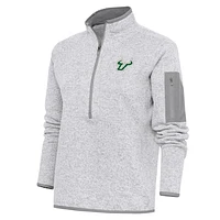 Women's Antigua  Heather Gray South Florida Bulls Fortune Half-Zip Jacket