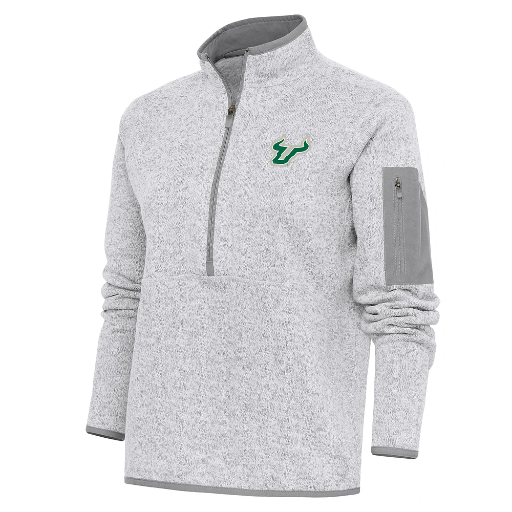Women's Antigua Heather Gray South Florida Bulls Fortune Half-Zip Jacket
